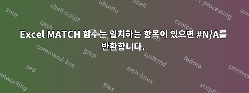 Excel MATCH 함수는 일치하는 항목이 있으면 #N/A를 반환합니다.