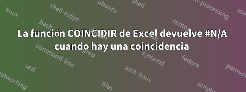 La función COINCIDIR de Excel devuelve #N/A cuando hay una coincidencia
