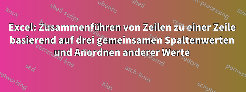 Excel: Zusammenführen von Zeilen zu einer Zeile basierend auf drei gemeinsamen Spaltenwerten und Anordnen anderer Werte