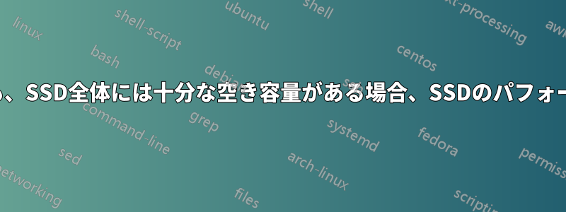 1つのパーティションの容量が少なくても、SSD全体には十分な空き容量がある場合、SSDのパフォーマンスが低下することがありますか？