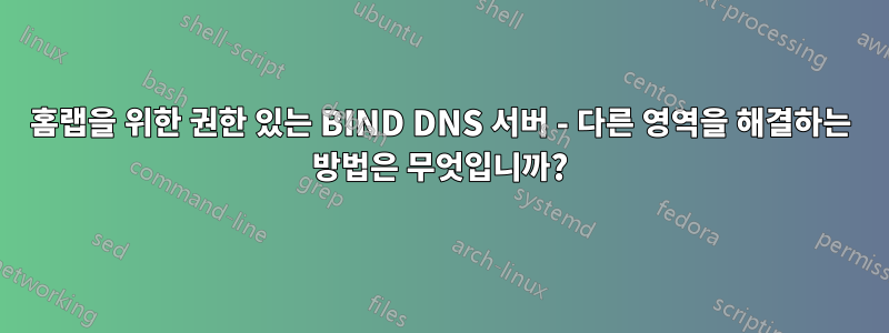 홈랩을 위한 권한 있는 BIND DNS 서버 - 다른 영역을 해결하는 방법은 무엇입니까?