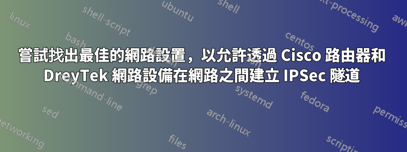 嘗試找出最佳的網路設置，以允許透過 Cisco 路由器和 DreyTek 網路設備在網路之間建立 IPSec 隧道