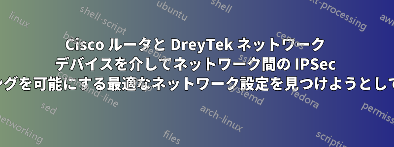 Cisco ルータと DreyTek ネットワーク デバイスを介してネットワーク間の IPSec トンネリングを可能にする最適なネットワーク設定を見つけようとしています。