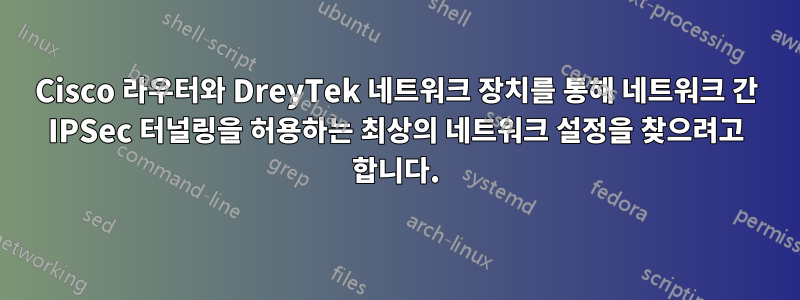 Cisco 라우터와 DreyTek 네트워크 장치를 통해 네트워크 간 IPSec 터널링을 허용하는 최상의 네트워크 설정을 찾으려고 합니다.