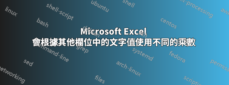 Microsoft Excel 會根據其他欄位中的文字值使用不同的乘數