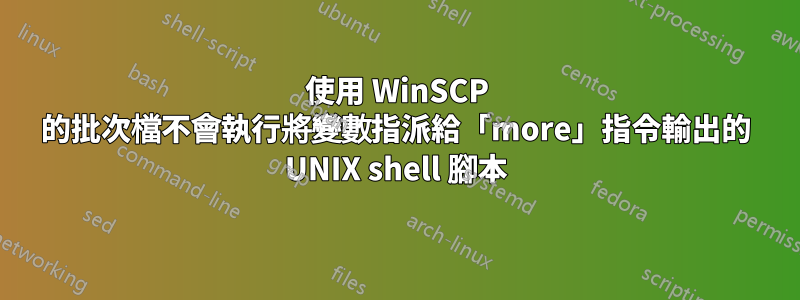 使用 WinSCP 的批次檔不會執行將變數指派給「more」指令輸出的 UNIX shell 腳本