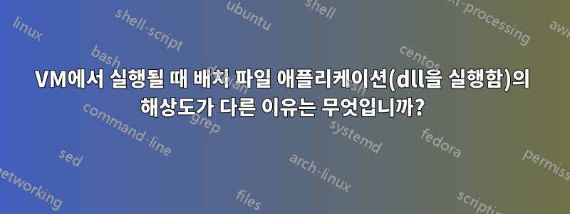 VM에서 실행될 때 배치 파일 애플리케이션(dll을 실행함)의 해상도가 다른 이유는 무엇입니까?