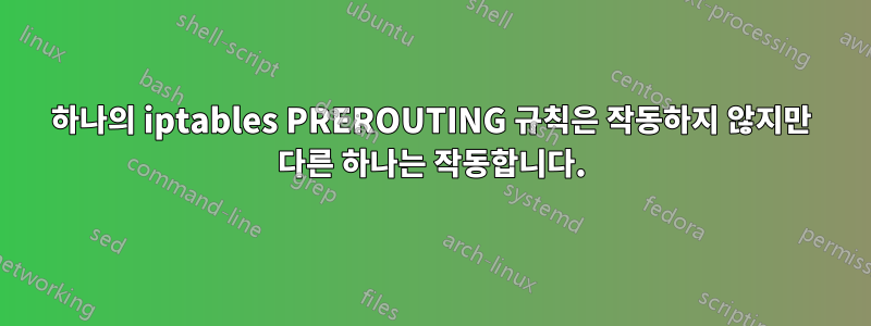하나의 iptables PREROUTING 규칙은 작동하지 않지만 다른 하나는 작동합니다.
