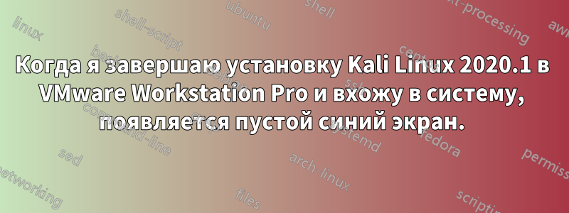 Когда я завершаю установку Kali Linux 2020.1 в VMware Workstation Pro и вхожу в систему, появляется пустой синий экран.