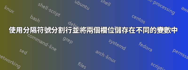 使用分隔符號分割行並將兩個欄位儲存在不同的變數中