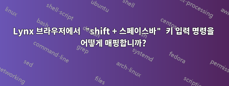 Lynx 브라우저에서 "shift + 스페이스바" 키 입력 명령을 어떻게 매핑합니까?