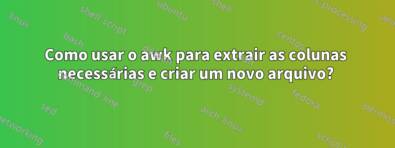 Como usar o awk para extrair as colunas necessárias e criar um novo arquivo?