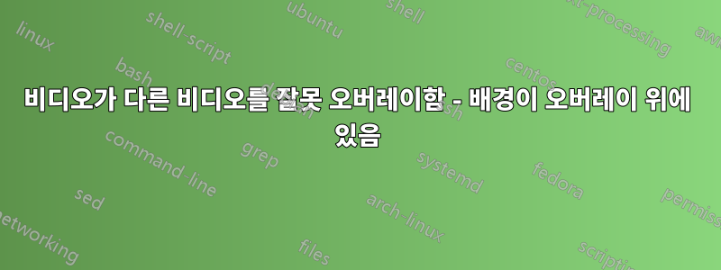 비디오가 다른 비디오를 잘못 오버레이함 - 배경이 오버레이 위에 있음