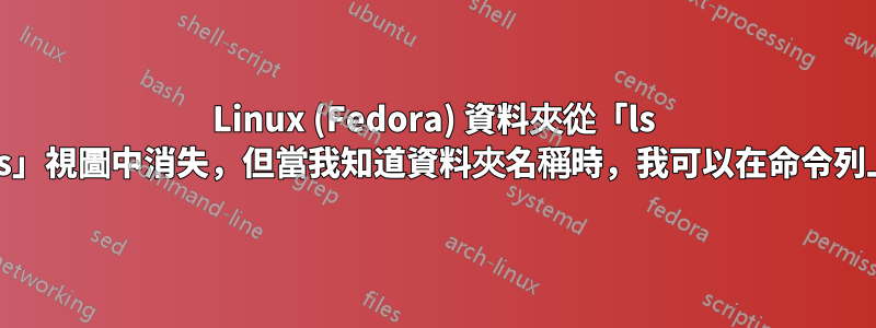 Linux (Fedora) 資料夾從「ls -al」和「nautilus」視圖中消失，但當我知道資料夾名稱時，我可以在命令列上「cd」進入它們