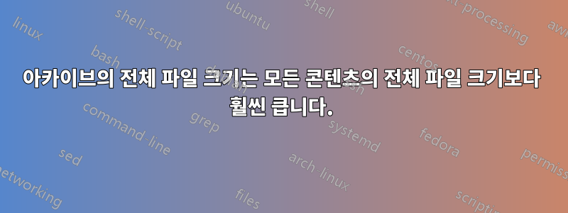 아카이브의 전체 파일 크기는 모든 콘텐츠의 전체 파일 크기보다 훨씬 큽니다.