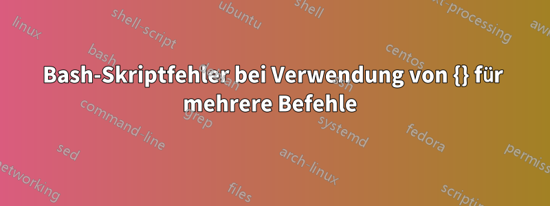 Bash-Skriptfehler bei Verwendung von {} für mehrere Befehle 