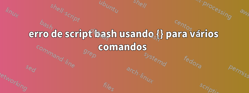 erro de script bash usando {} para vários comandos 