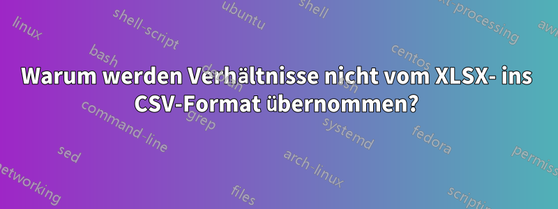 Warum werden Verhältnisse nicht vom XLSX- ins CSV-Format übernommen?