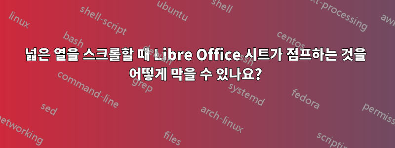 넓은 열을 스크롤할 때 Libre Office 시트가 점프하는 것을 어떻게 막을 수 있나요?