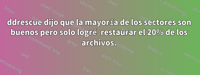 ddrescue dijo que la mayoría de los sectores son buenos pero solo logré restaurar el 20% de los archivos.