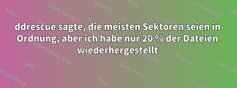 ddrescue sagte, die meisten Sektoren seien in Ordnung, aber ich habe nur 20 % der Dateien wiederhergestellt