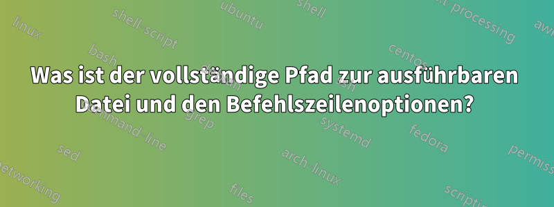 Was ist der vollständige Pfad zur ausführbaren Datei und den Befehlszeilenoptionen?