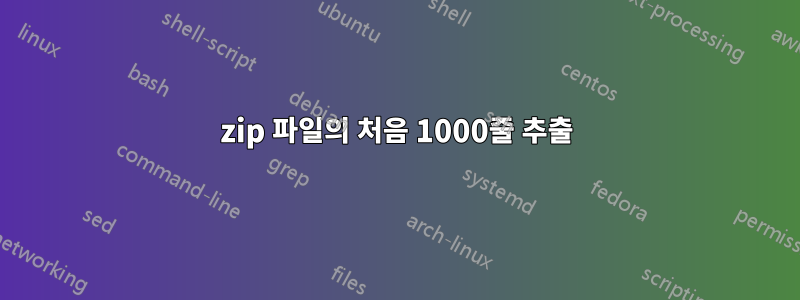 zip 파일의 처음 1000줄 추출