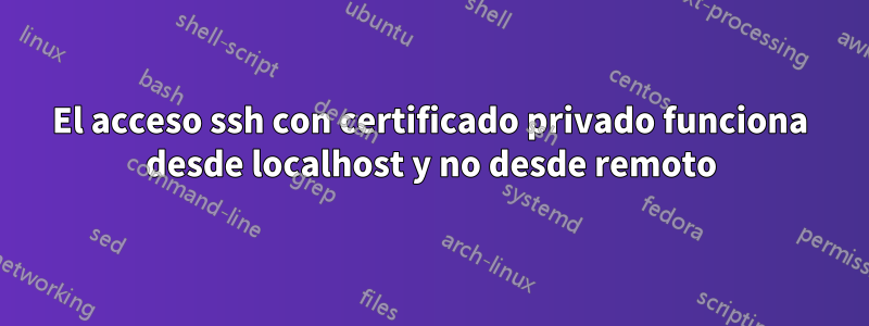 El acceso ssh con certificado privado funciona desde localhost y no desde remoto