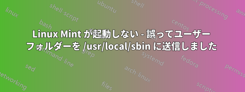 Linux Mint が起動しない - 誤ってユーザー フォルダーを /usr/local/sbin に送信しました