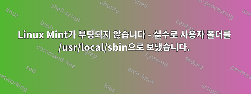 Linux Mint가 부팅되지 않습니다 - 실수로 사용자 폴더를 /usr/local/sbin으로 보냈습니다.