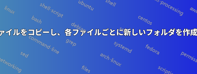 あるディレクトリから別のディレクトリにファイルをコピーし、各ファイルごとに新しいフォルダを作成し、ファイル名にちなんで名前を付けます。