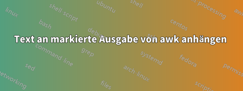 Text an markierte Ausgabe von awk anhängen