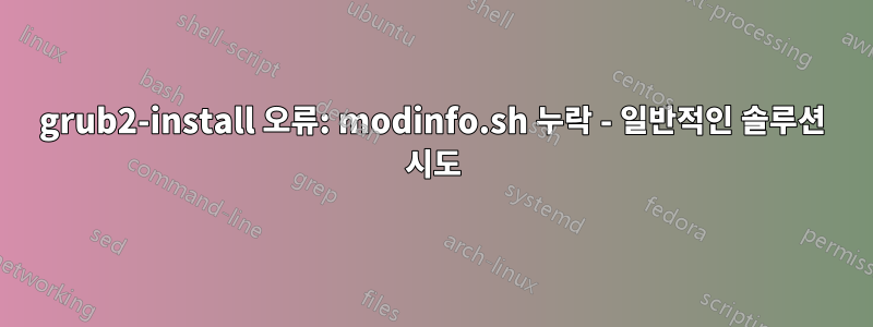 grub2-install 오류: modinfo.sh 누락 - 일반적인 솔루션 시도