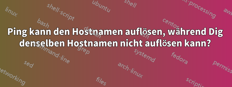 Ping kann den Hostnamen auflösen, während Dig denselben Hostnamen nicht auflösen kann?