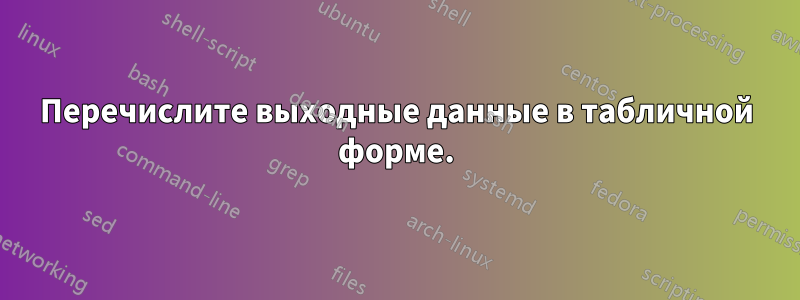 Перечислите выходные данные в табличной форме.