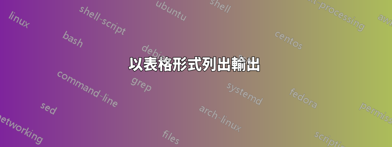 以表格形式列出輸出