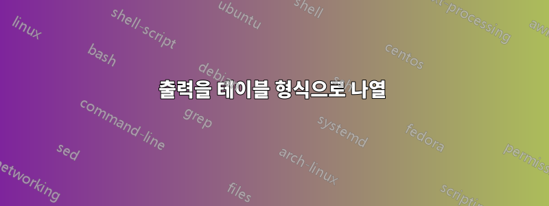 출력을 테이블 형식으로 나열