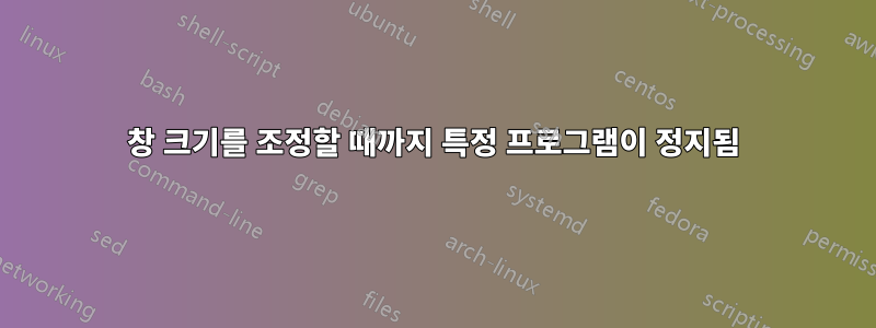 창 크기를 조정할 때까지 특정 프로그램이 정지됨