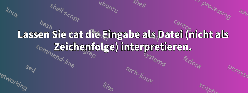 Lassen Sie cat die Eingabe als Datei (nicht als Zeichenfolge) interpretieren.