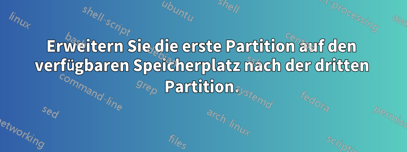 Erweitern Sie die erste Partition auf den verfügbaren Speicherplatz nach der dritten Partition.