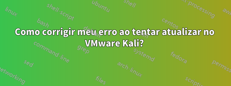 Como corrigir meu erro ao tentar atualizar no VMware Kali?