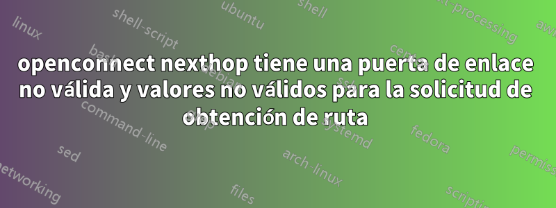 openconnect nexthop tiene una puerta de enlace no válida y valores no válidos para la solicitud de obtención de ruta