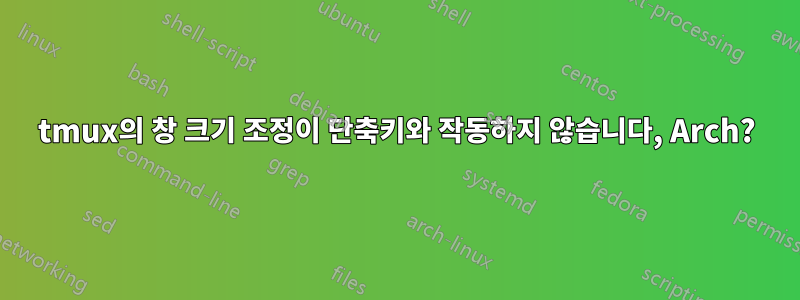 tmux의 창 크기 조정이 단축키와 작동하지 않습니다, Arch?