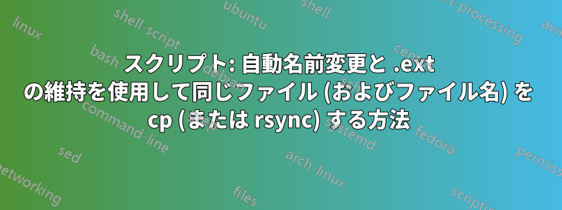 スクリプト: 自動名前変更と .ext の維持を使用して同じファイル (およびファイル名) を cp (または rsync) する方法