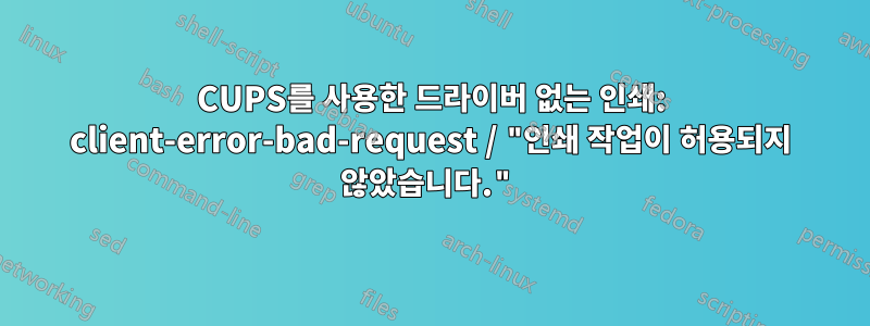 CUPS를 사용한 드라이버 없는 인쇄: client-error-bad-request / "인쇄 작업이 허용되지 않았습니다."