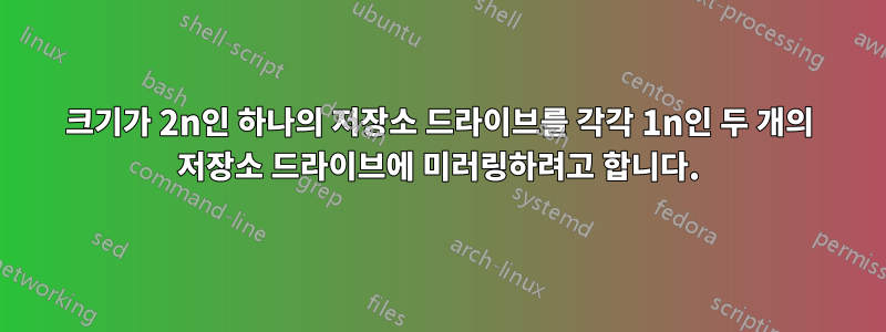 크기가 2n인 하나의 저장소 드라이브를 각각 1n인 두 개의 저장소 드라이브에 미러링하려고 합니다.