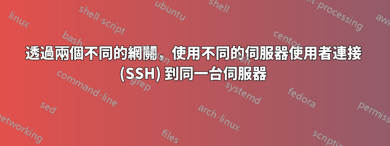 透過兩個不同的網關，使用不同的伺服器使用者連接 (SSH) 到同一台伺服器