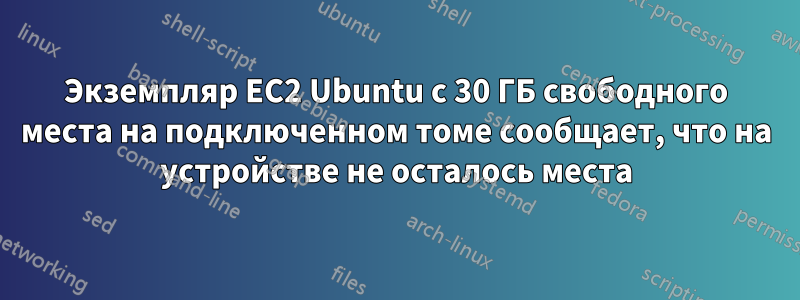 Экземпляр EC2 Ubuntu с 30 ГБ свободного места на подключенном томе сообщает, что на устройстве не осталось места