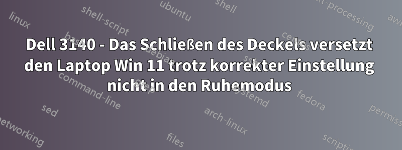 Dell 3140 - Das Schließen des Deckels versetzt den Laptop Win 11 trotz korrekter Einstellung nicht in den Ruhemodus