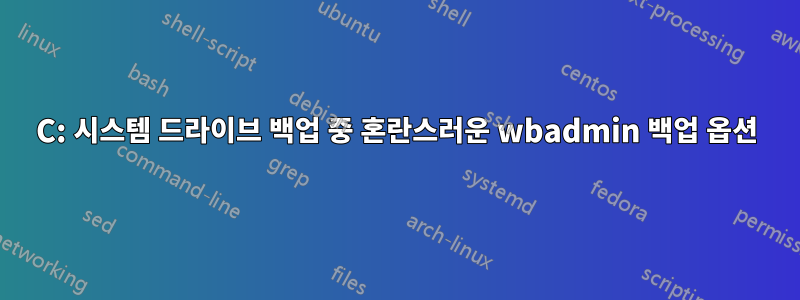 C: 시스템 드라이브 백업 중 혼란스러운 wbadmin 백업 옵션